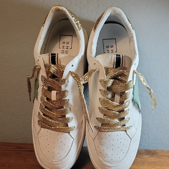 ShuShop White and Green Sneakers with Star Logo - Picture 3 of 7